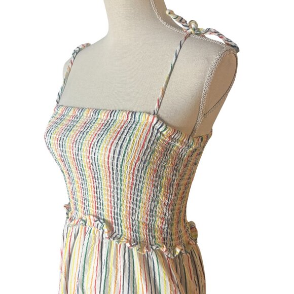 Solid & Striped The Indigo Dress in Rainbow Pinstripe S small smocked midi - Picture 6 of 11